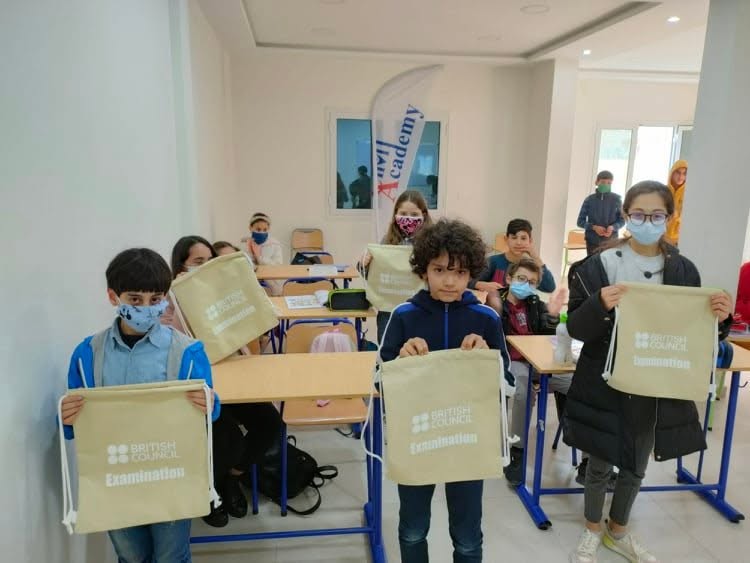 British Academy of Monastir students on Cambridge English exam day, with their British Council Examination bags